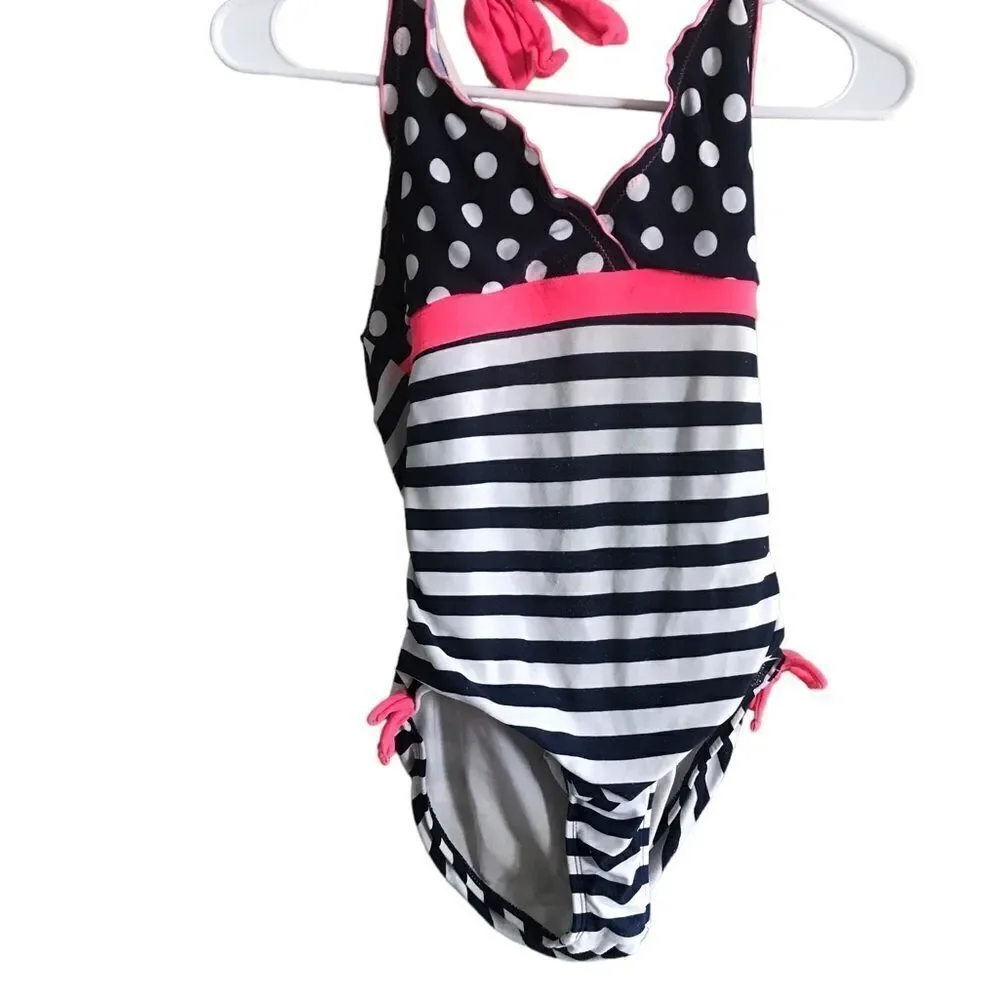 Xhilaration Size large girls blue pink and white bathing suit halter